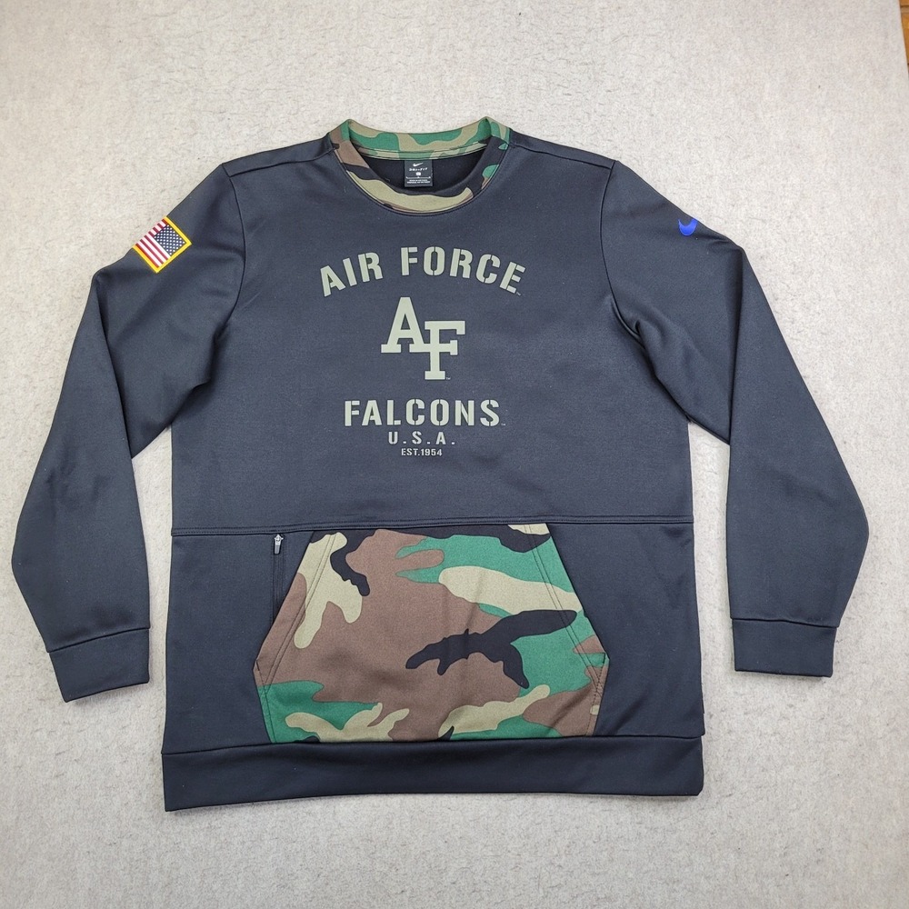 Nike Dri-Fit Air Force Falcons On Field Sweatshirt L Black Camo Kangaroo Pocket